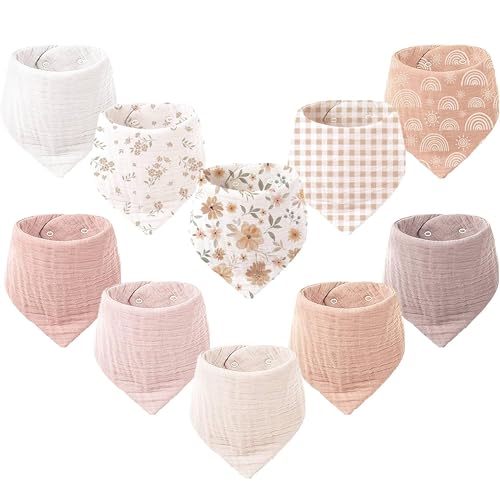 Image of Konssy Muslin Baby Bibs 10 Pack Baby Bandana Drool Bibs 100% Cotton for Unisex Boys Girls