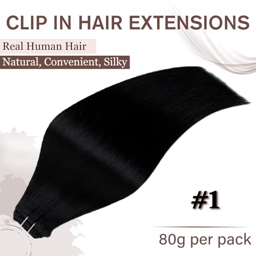 Hetto Clip in Hair Extensions Real Human Hair Black 18 Inch, Long Straight Hair Clip in Extensions - Image 2