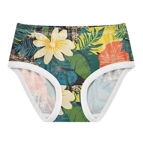 Toddler Panties, Traditional Hawaiian Style Floral Girls' Cotton Brief Underwear, 2T–8 Years