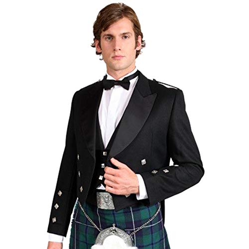 The Scotland Kilt Company Men's Black Prince Charlie Kilt Jacket with Coatee Vest for Wedding - Tailored Comfortable Fit Long Sleeve Coat - 42 Regular The Scotland Kilt Company Men's Black Prince Charlie Kilt Jacket with Coatee Vest for Wedding - Tailored Comfortable Fit Long Sleeve Coat - 42 Regular