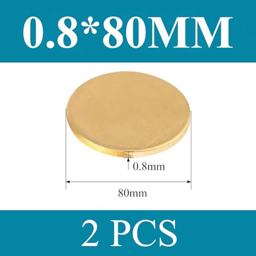 COYOUCO 2 Pcs Brass Round Plate Sheets, 0.8Mm Thickness X50/60/70/80Mm Diameter H62 Brass Metal Sheet for Crafts, Models, Repairs,0.8 * 80mm 2