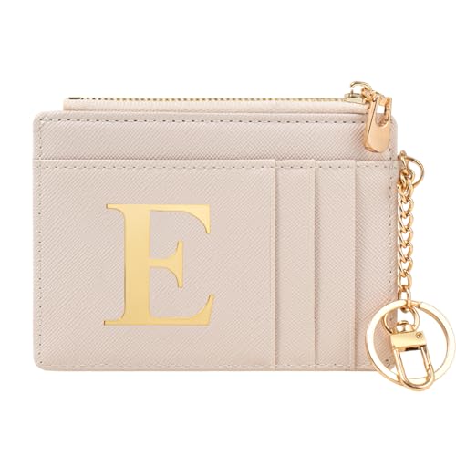 KOTORA Personalized Gifts for Women-Monogrammed Gifts Initial Card Case Slim Front Pocket Wallet for Women Credit Card Holder with Keychain Mothers Day Birthday Gifts for Women Girls (Initial E)