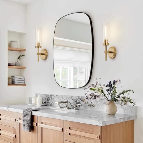 Gold Wall Sconces Set of 2, Modern Bathroom Sconces Wall Lighting Vanity Light Fixtures with Clear Glass, Brushed Brass Wall Mount Lights for Living Room Corridor Mirror Bedroom Stairs - Image 3