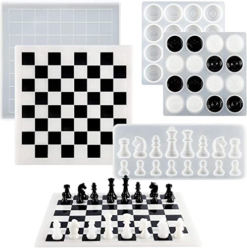 3 Piezas Juego de Moldes de Resina para Ajedrez, Incluir 1 Molde de Silicona Tablero de Damas 2 de Ajedrez Piezas de Molde de Fundición Moldes Resina Epoxi para Proyectos de Herramientas de Bricolaje Cover
