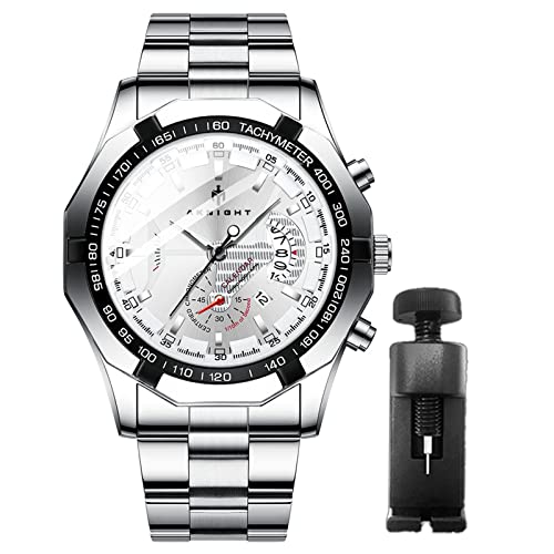 BY BENYAR AKNIGHT Watches for Men Quartz Movement Watch，Waterproof Luminous Men's Watch, Stainless Steel Strap Business Watches with Calendar and Luminous Hand