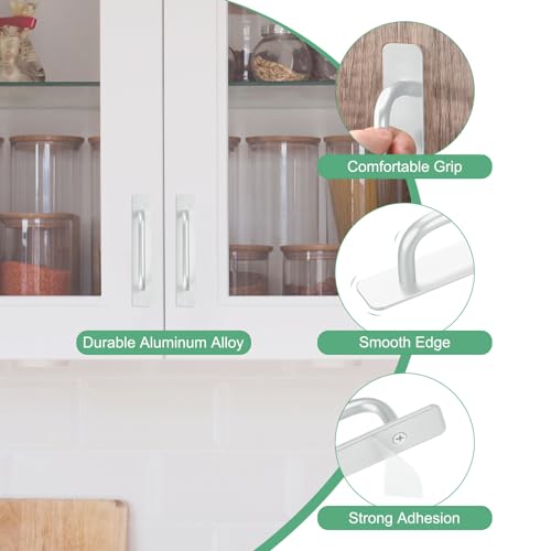 Image of M METERXITY 2-Pack Self Stick Barn Door Handles, 5.91Inch /150mm Length Aluminium Alloy Gate Handle with Double Sided Tape for Bathroom /Wardrobe /Closet, Sliding Door Handle with Plate [Silver]