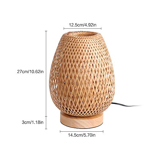 Bamboo Weaving Table Lamp With Handmade Natural Wooden Base, Eye-Caring Bedroom Bedside Night Light, Retro Desk Lamp Reading Light Home Decor, Unique Handicraft House Warmging Gift #TOP6