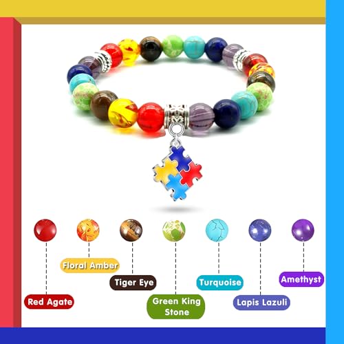 Benwanfee 2 pulseiras de conscientização do autismo multicoloridas, presentes de conscientização do