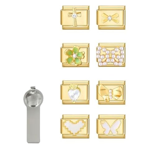 ITingstere Italian Charms Rhinestone Gold Only Charm, 8Pcs Cross Butterfly 9mm Italian Modular Charm Bracelet Link Handmade DIY Module Jewelry Gifts Cover