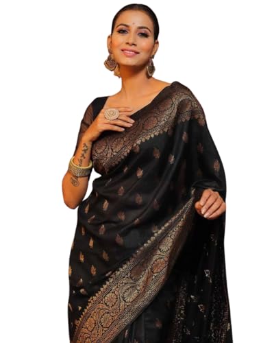 Vivatra Banarasi Saree Katan Silk Satin With Blouse Piece (Black)