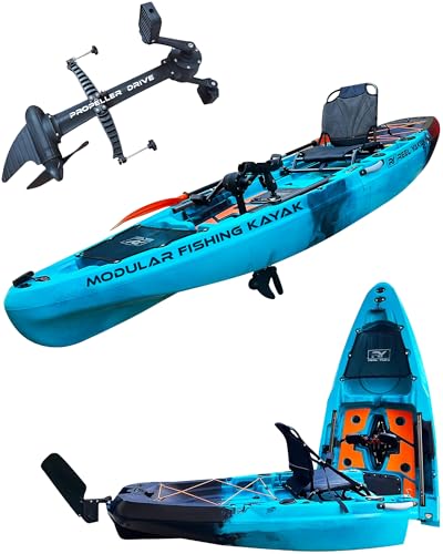 Reel Yaks 10.8ft Rapido Propeller Drive Fishing Kayak, Modular Sit-On-Top Kayak with Hands-Free Pedal Drive, Compact, Lightweight, Easy Assembly, Customizable - 400 lbs Capacity, Blue Black Camo