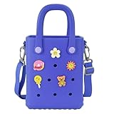 Mini Rubber Beach Bag with Strap & Charms, Waterproof EVA Beach Bag for Girls, Small Rubber Tote Bag for Women