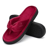 Dannto Women's House Slippers Memory Foam Flip Flops Thong Indoor Shoes Open Toe （Wine Red,38/39)