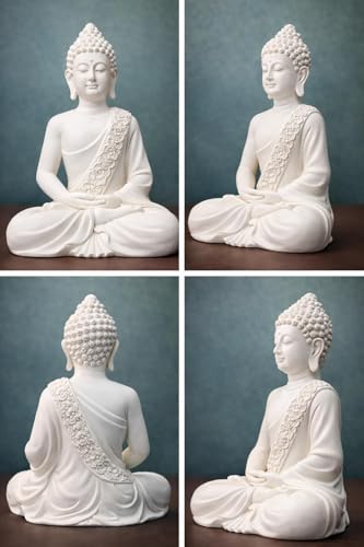 Image of The Advitya Buddha Idol for Home Decor | White Gautam Buddha Statue Showpiece for Living Room, Office & Temple | Resin Shakyamuni Buddha Figurine | Housewarming Gift (White |10 inch)