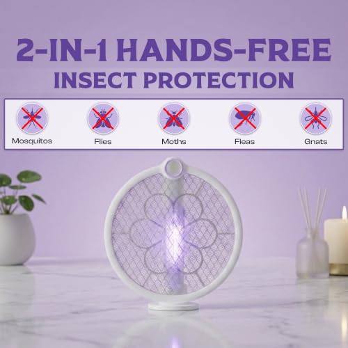 Image of Electric Mosquito Killer Racket 3-in-1 Foldable | Fly Swatter | Stand & Hang Design | Mosquito Trap & UV Light for Home | Rechargeable 1200mAh Battery | Type-C Charging| 1 Year Warranty