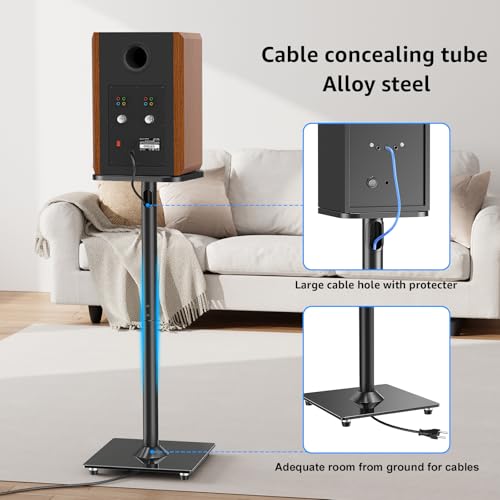 Image of MOUNTUP Universal Speaker Stands Pair for Surround Sound Home Theater, 31 inch Height Floor Speaker Stands Max 22LBS, Bookshelf Studio Satellite Speakers Fit Klipsch Polk Yamaha, Non Slip Pad Easy Install