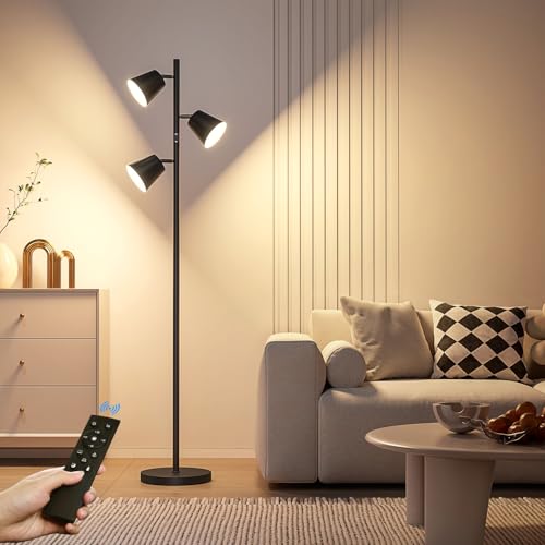 2024 New LED Tree Floor Lamp, 36W Dimmable 2500 LM Modern Standing Lamp with Remote & Touch Control, 4 Color Temperatures, 3 Rotatable LED Light Floor Lamps for Living Room Bedroom Office-Matte Black