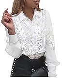 minetom donna camicia manica lunga blusa elegante maglietta camicie in pizzo tinta unita oversize scollo a v shirt top a bianco xxl