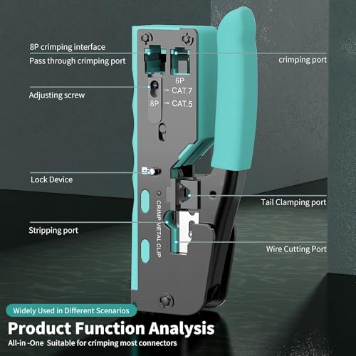 Image of XIKKART Tool Kit | Cat7 Crimping Tool | Passthrough RJ45, With Ethernet Network lan Cable Wire Stripper And Cutter Tool for Compatible with Connectors Cat5 Cat5e Cat6 Cat6A Cat7 and RJ11 RJ45 STP /UTP