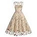 Keyhole Floral Embroidery Dress Mesh Sleeveless Embroidered Dress for Women Flower Dresses Illusion Retro Vintage Cocktail Party Patchwork Knee Length Easter A-line Tulle Evening Dresses Apricot M