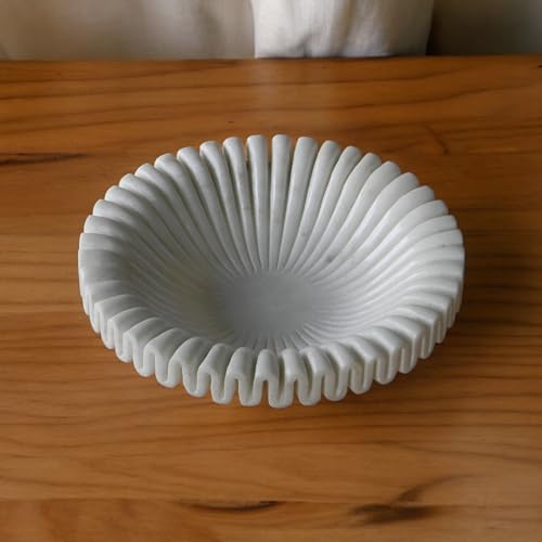 Handcrafted Marble Ruffle Bowl Decorative Large scalloped Fruit Bowl Stone coffee table decor Key Bowl, Candy Bowl, Smudge Bowl