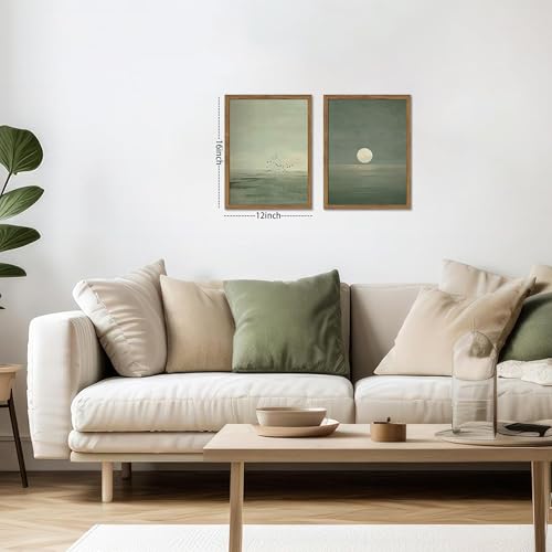 Framed Japanese Zen Wall Art Set of 2, Minimalist Sage Green Flying Duck Canvas Wall Decor Paintings, Modern Sunset Landscape Artwork Prints Picture for Living Room Bedroom Bathroom 12x16 Inch by Tmvosn - Used condition - Image 3