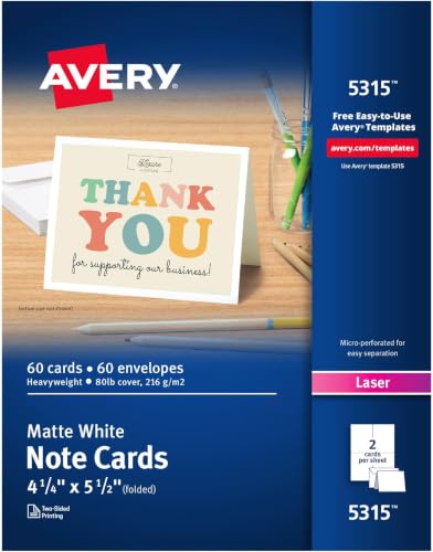 AVERY Printable Note Cards White 4.25 x 5.5 Inches |