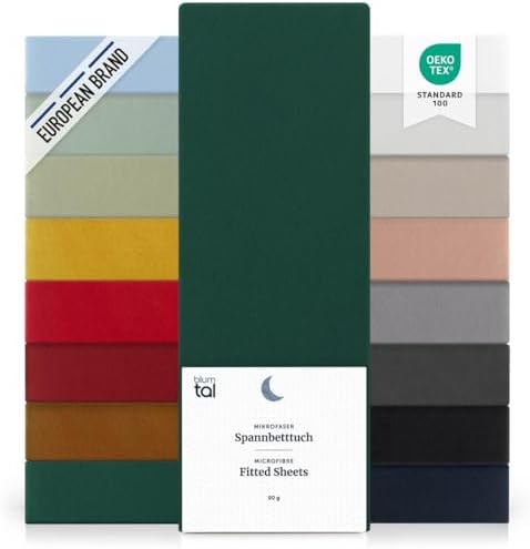 Blumtal® 2er Set Spannbettlaken 90x200x30cm aus Microfaser - Oekotex zertifiziertes Bettlaken Spannbettlaken in Dunkelgrün