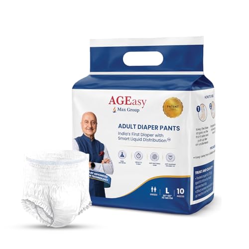 Image of AGEasy (Max Group) Unisex Adult Diapers Pants | L (Waist 30-55 inches) | 12-Hours of Dryness & Comfort | Gel-Lock Absorption | Anti-Sag & Antibacterial Hygiene | Invisible Fit, Odor Control, India's First Smart Liquid Distribution Pants