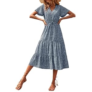 PRETTYGARDEN Women’s Floral Boho Dress Casual Short Sleeve V Neck Ruffle Tiered 2023 Summer Swing Maxi Dresses