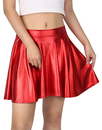 HDE Womens Metallic Casual Fashion Pleated A-Line Circle Skater Flare Skirt - image 1