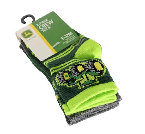 John Deere Green 2 pack Crew Socks Sizes 6-12M, 12-24M 2T-4T, 4-5 Child (as1, age, 6_months, 12_months)3