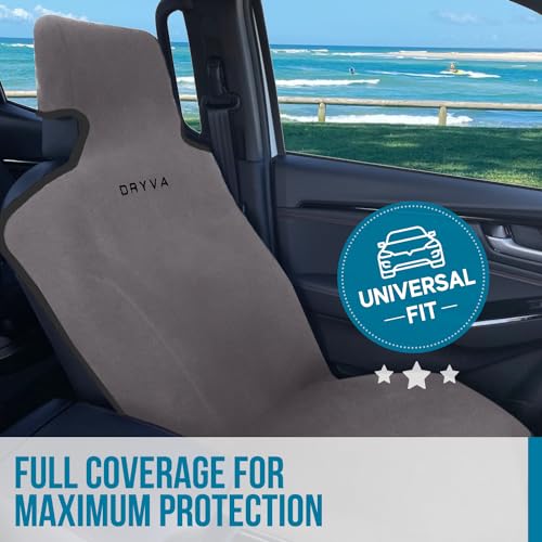 Image of DryvaSeat - Premium Microfiber Towel Car Seat Cover - Waterproof & Sweatproof - Universal Fit, Machine Washable, Non-Slip - Seat Protector for Car, Truck, SUV, Van (Gray, 2 Pack)