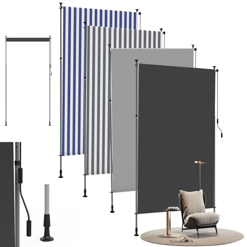 LZQ Senkrechtmarkise mit Handkurbel Balkonmarkise Sichtschutz Markise 120x310 cm, Klemmmarkise Höhenverstellbar, Vertikalmarkise Sichtschutzrollo ohne Bohren, Blickdicht Balkonrollo, Dunkelgrau