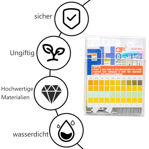 100 Stück PH Teststreifen, 0-14 PH Wert Teststreifens, Säure Basen Teststreifen, Indikatorpapier Messbereich Strips für Wasser, Pool, Laboratorien, Aquarien, Schule & Teich, Schnelltest