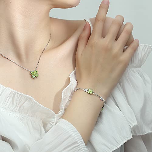Image of JIANGXIN Lucky Four leaf clover 925 Sterling Silver Birthstone Chain Link Bracelet for Women Gemstone Jewelry Shamrock Birthday Gift 16+4cm