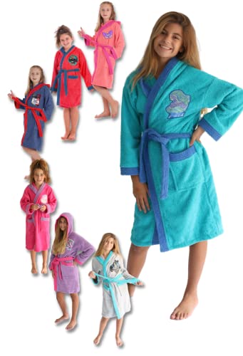 LEBENGOOD - Albornoz Niñas Algodón: Niña, 100% Algodón OEKO-TEX® - 2 Bolsillos, Cinturón, Capucha, Albornoces Felpa muy suave con bordados para niñas (10-12, Tiranosaurio)