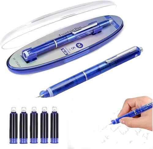 Retractable Fountain Pen Transparent Barrel, Blue Ink...