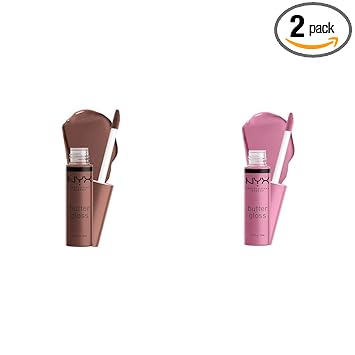 NYX Butter Gloss Non-Sticky Lip Gloss Chocolate Brown Ginger Snap & Pink Eclair 2-Pack