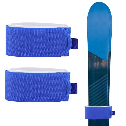 2-Pack Correas para amarrar esquís - Bandas de transporte de esquís ajustables con almohadillas protectoras antideslizantes | para transporte de esquís/snowboard/bastones | Acolchado de EVA (azul)