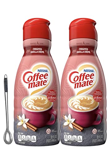 Coffee Mate Cinnamon Vanilla Creamer Bundle. Includes Two (2) 32 Fl Oz Bottle Of Coffee Mate Cinnamon Vanilla Coffee Creamer And (1) Bvoj Sales Stainless Steel Coffee Stirrers Included In Every Order #TOP14