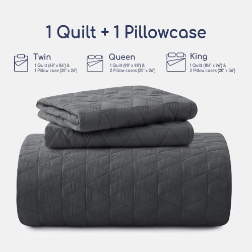 Dreamhood Twin Quilt Bedding Set, Grey Geometric Pattern Polyester Bedspreads, Lightweight Quilts Ultra Soft Breathable Coverlet Sets For All Season (1 Quilt, 1 Pillow Sham) #TOP5