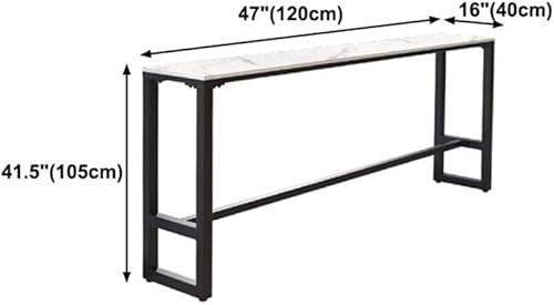 Miniatura 2 de LAKIQ Mesa de bar moderna de pizarra con parte superior de mármol sintético con caballete de hierro negro, mesa rectangular para sofá, mesa de