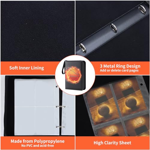 Image of 4 Pocket Basketball Card Binder with Full Zipper, Holds 400 Cards | 50 Removable Acid-Free & PVC-Free Card Pages, Durable PU Leather Cover for Long-Term Card Storage and Protection