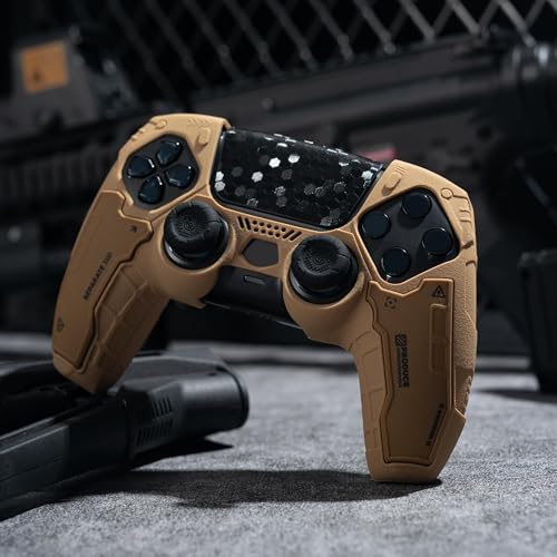 Image of GeekShare G.S.TAC Tactical PS5 Controller Skin Set, Non-Slip Soft Silicone Protective Cover Case for PS5 Wireless Controller with 2 Thumb Grip Caps and 2 Stickers - Desert Yellow