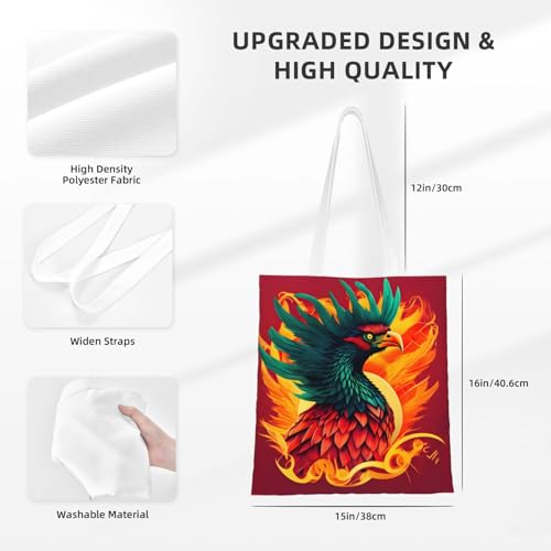 Phoenix Print Polyester Canvas Tote Bag, Worthy Shopping Bag, Ideal For Present And Daily Errands4