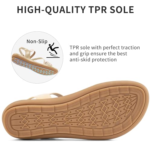 Image of Aomigoct Dressy Womens Sandals Summer: Comfortable Strappy Flats Sandals Women - Casual Walking Woman Shoes