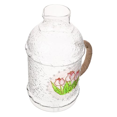 iplusmile 耐熱ガラス冷水ポット 耐爆透明水差し 大容量ジュースピッチャー お茶対応 家用冷温兼用ガラス容器 手描き郁香デザイン