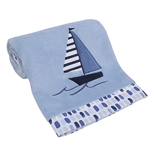 Image of Nautica Nautical Adventure Blue Super Soft Coral Fleece Sailboat Baby Blanket, Light Blue, Navy, Grey, White