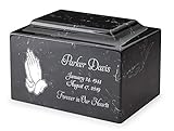 Ebony Praying Hands Cremation Urn - Personalized Memorial - Classic Cultured Marble Vault Style Urn - 210 Cubic Inch Capacity - Customized Urns for Ashes for People up to 200 Pounds